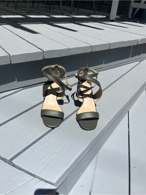 Ann Taylor Olive Green Strappy Ankle-Heel Sandals